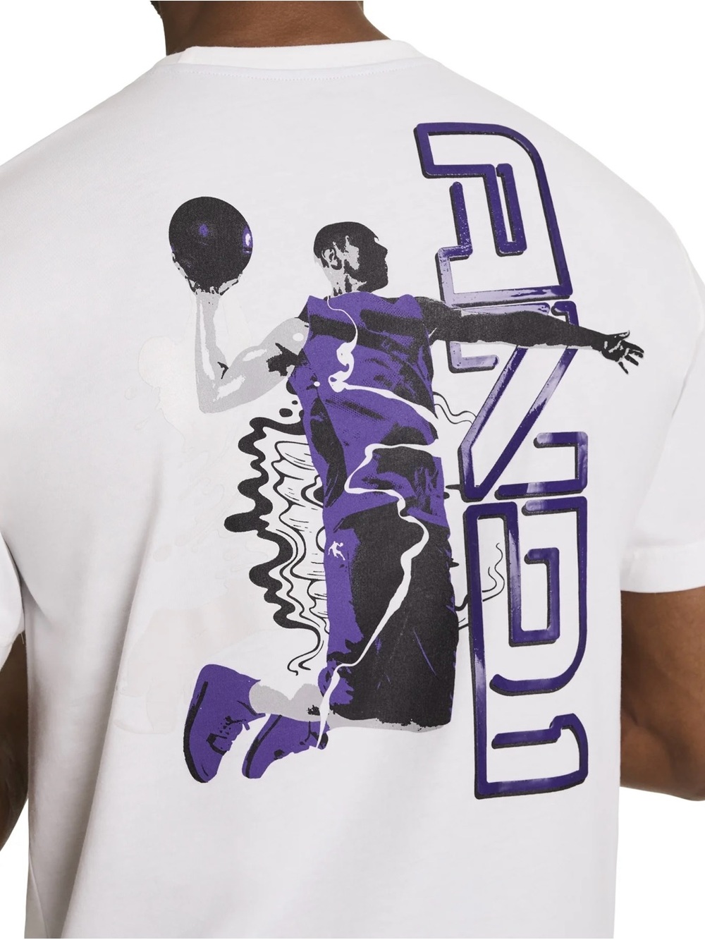 And1 White Short Sleeve Tee with Purple & Black Basketball Graphic